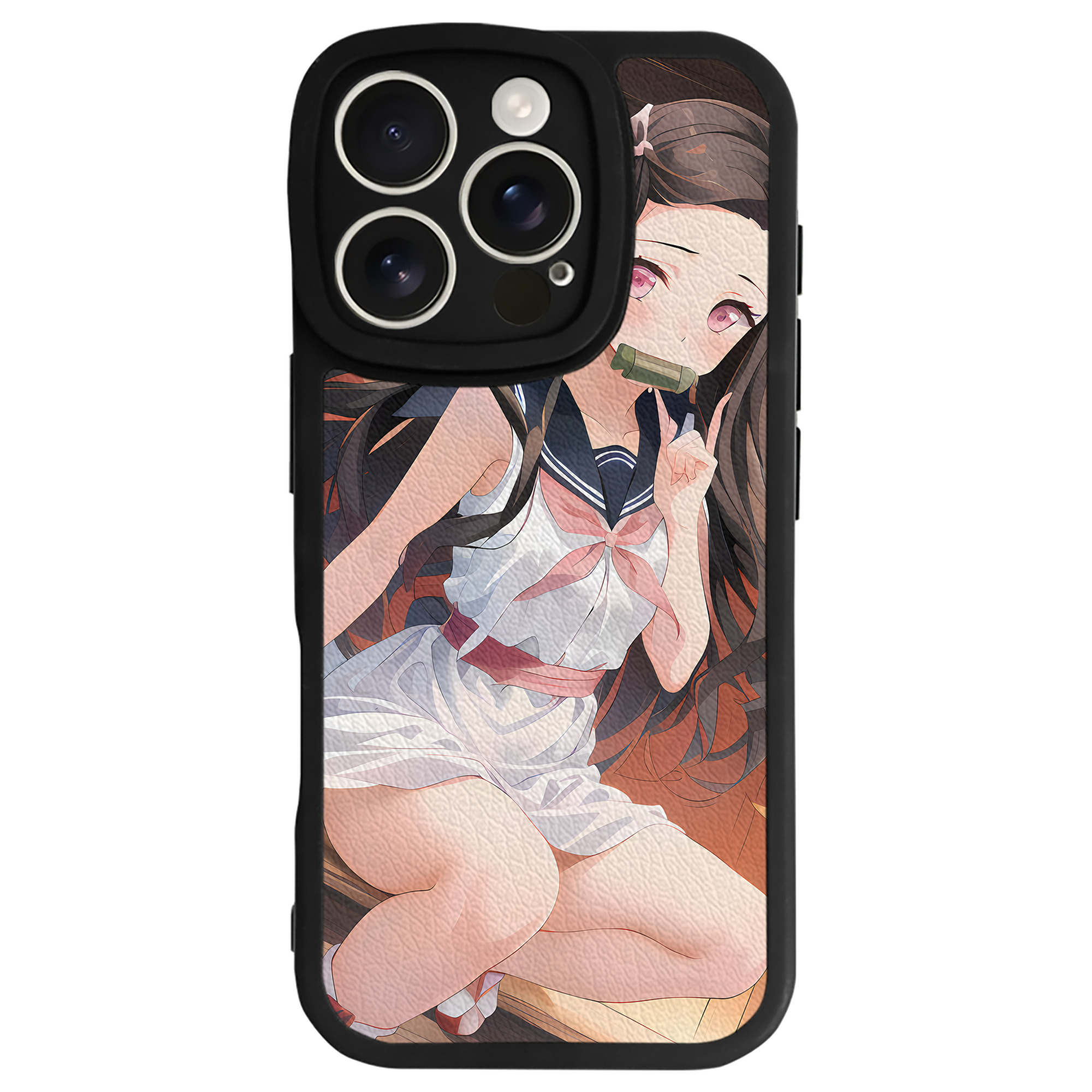 （画像用） 鬼滅の刃（きめつのやいば）竈門 禰󠄀豆子／かまど ねずこ Kamado Nezuko 【iPhone 16シリーズ対応】シリコンスマホケース（レザー調） 材質：シリコン